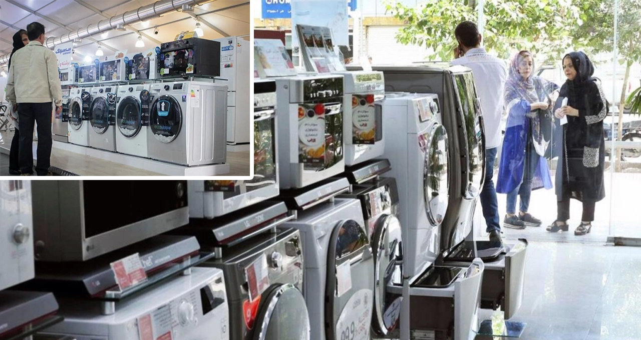 زوجی مقابل ویترین فروشگاه در حال بررسی قیمت جهیزیه